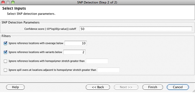 SNP detection input parameters
